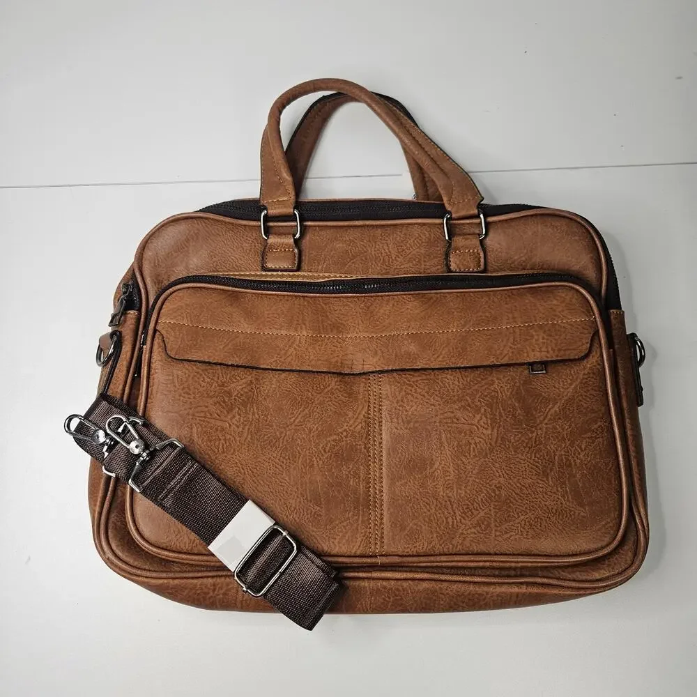 16 In Leather Briefcase Premium Laptop Messenger Bag Men & Women Light Brown